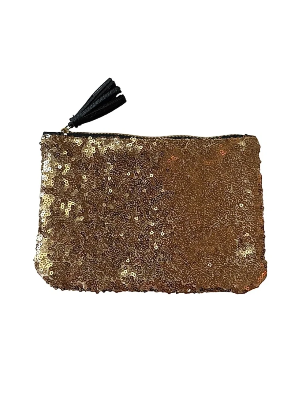 🤑 5/$25 ipsy Rose Gold Sequin Cosmetic Pouch with Black Tassel
